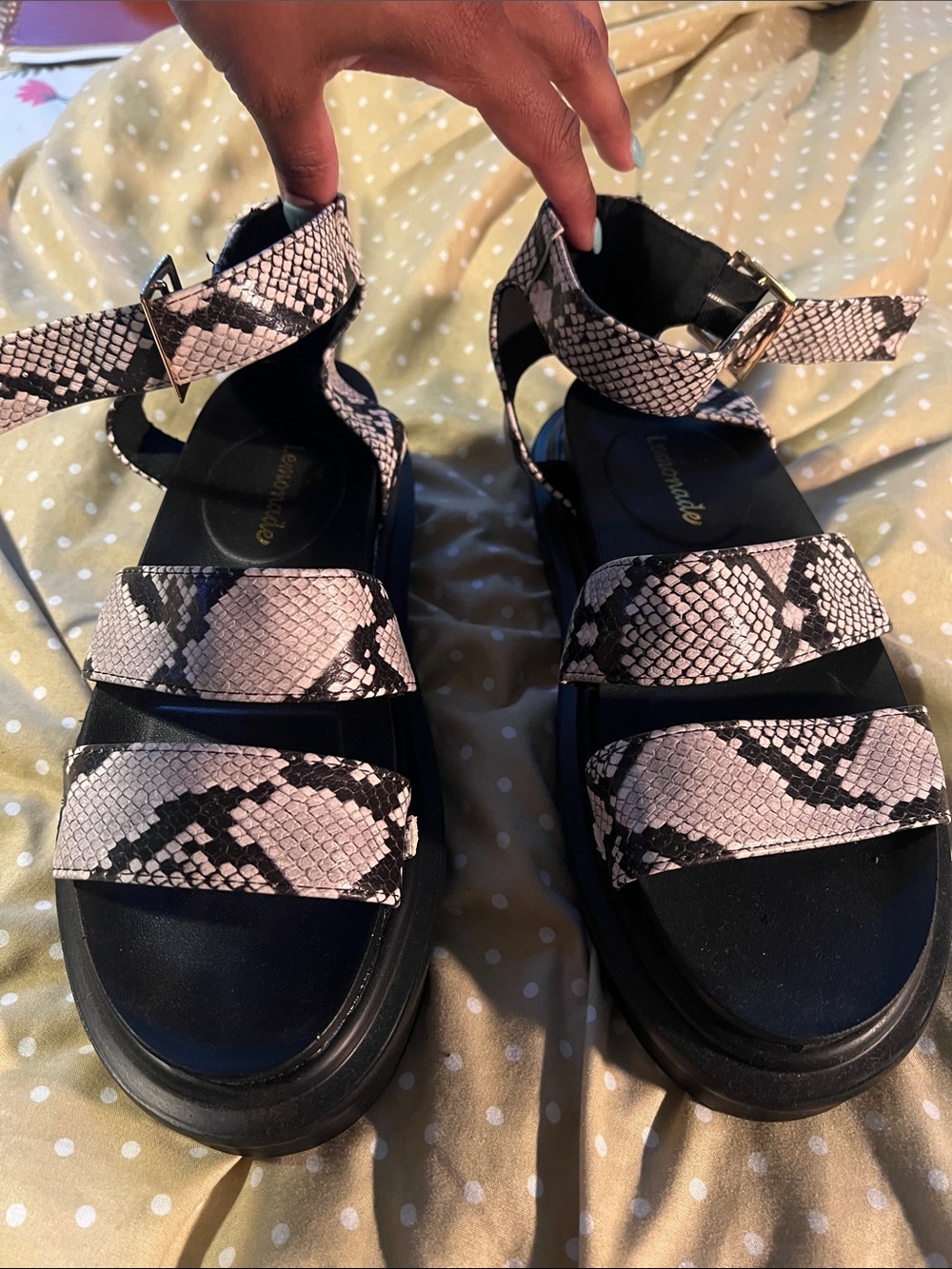 Snake-Print Platform Ankle-Strap Sandals - Pink/Black